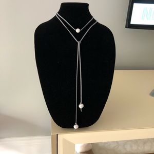 Leather and pearl wrap necklace